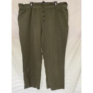 Womens Plus 2x Career Casual Lightweight Olive Green Paper Bag Waist Pants